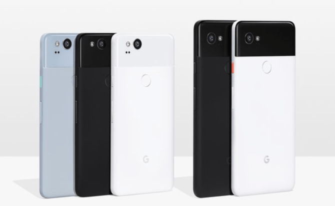 Imagen de los Google Pixel 2 y su modelo XL, en los colores que estarán en el mercado