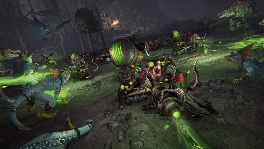 Escena in game de los Hombres Lagarto y los Skavens, dos de las nuevas razas del Total War: Warhammer 2