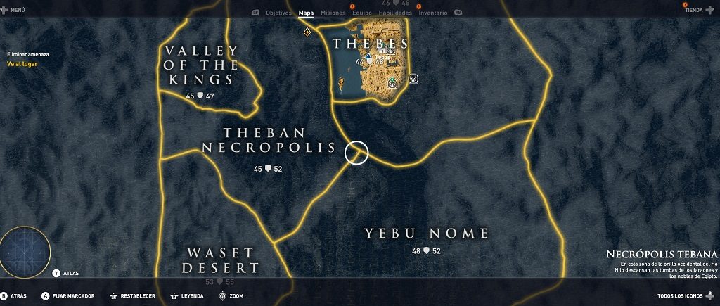 Mapa de la nueva región de Tebas in game