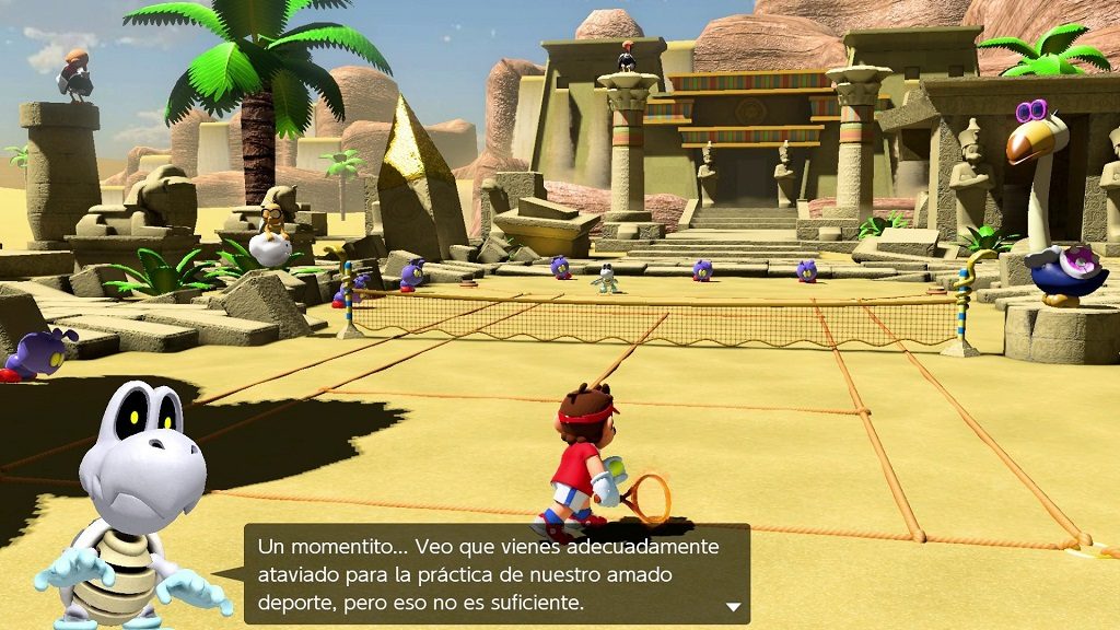 Aquí vemos una de las misiones de la historia que te van enseñando a jugar en Mario Tennis Aces