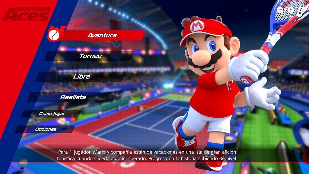 Menu del Mario Tennis Aces donde se ven todas las modalidades