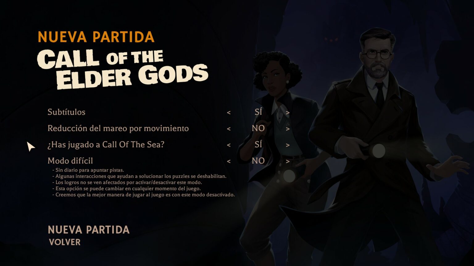 Menu de inicio de partida de Call of the Elder Gods